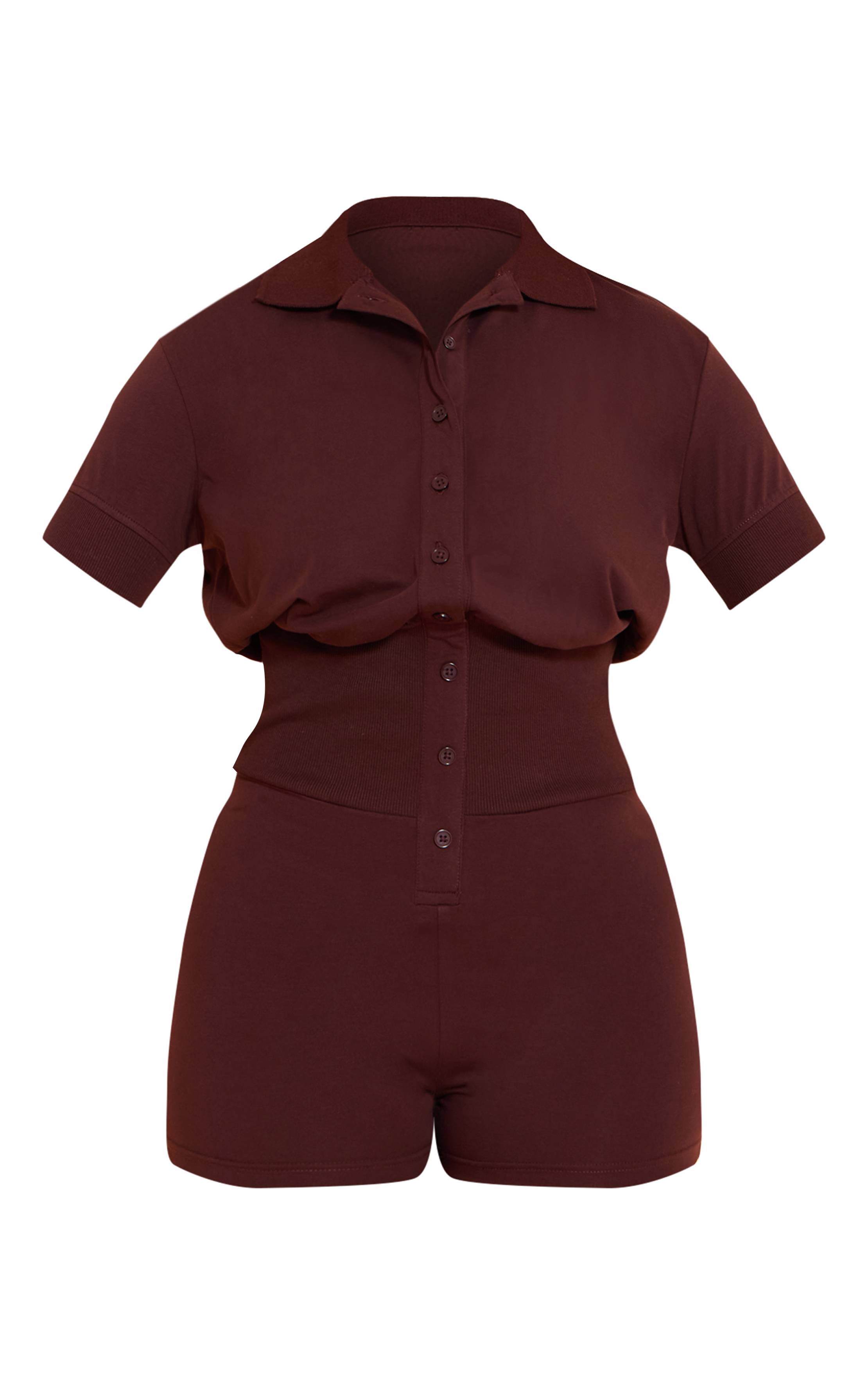 Chocolat Combi-short Shape À Col Polo Avec Boutons Devant Et Taille Cintrée