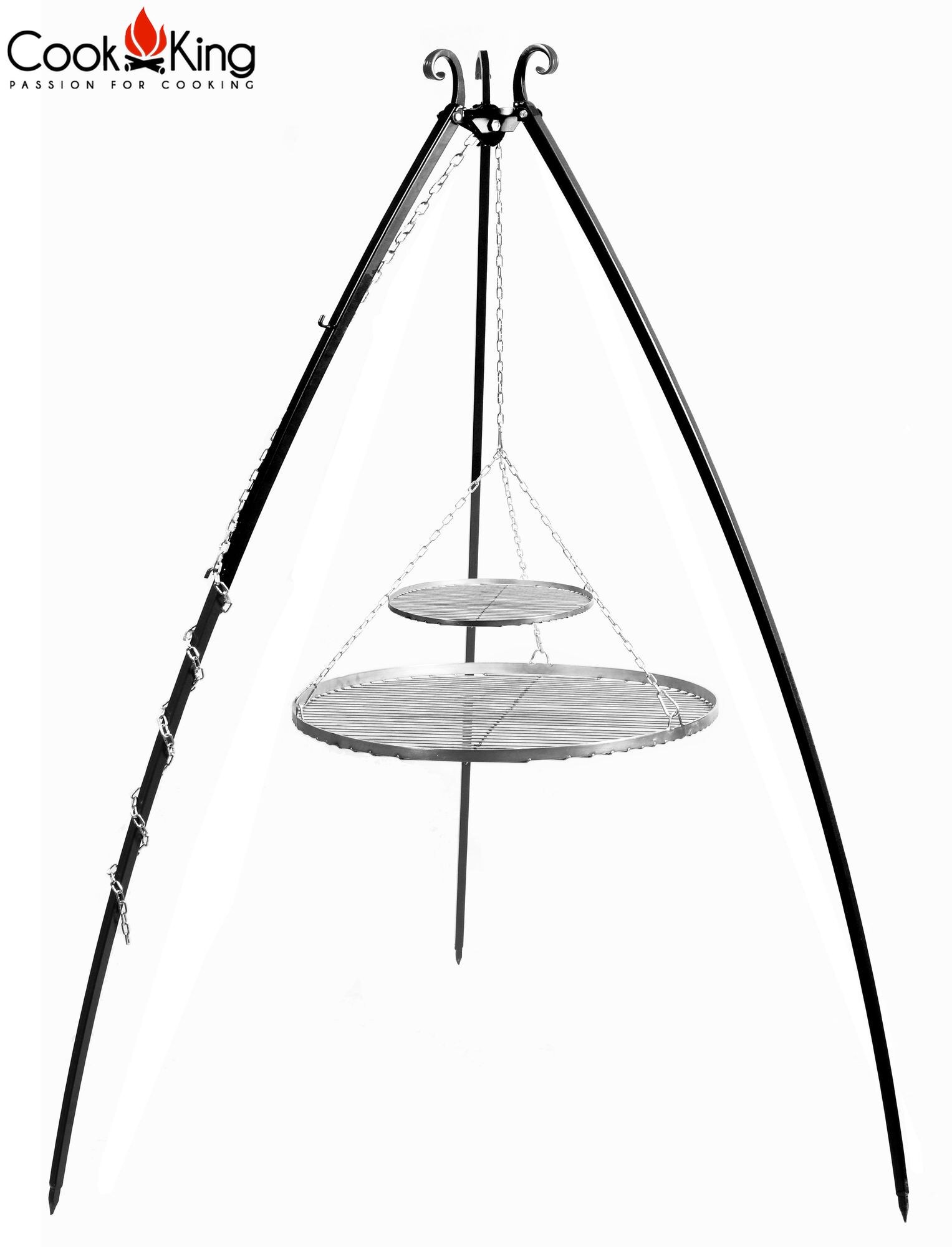 Schwenkgrill 200 cm - Doppelrost aus Edelstahl 70 cm + 40 cm