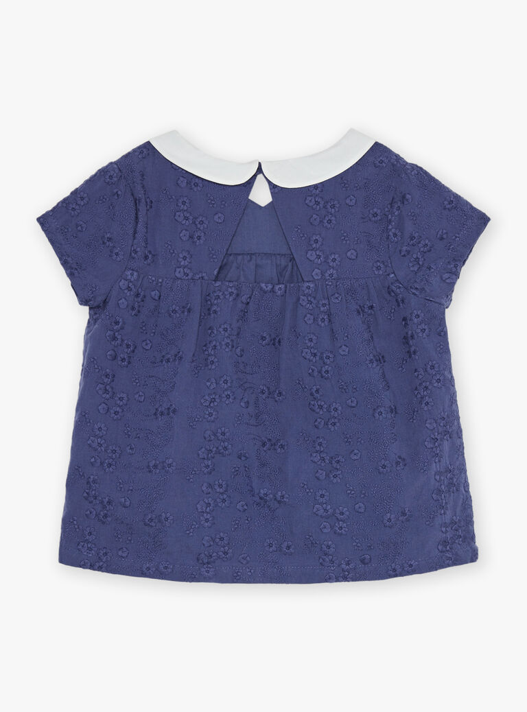 Blouse bleu marine à broderies fleuries