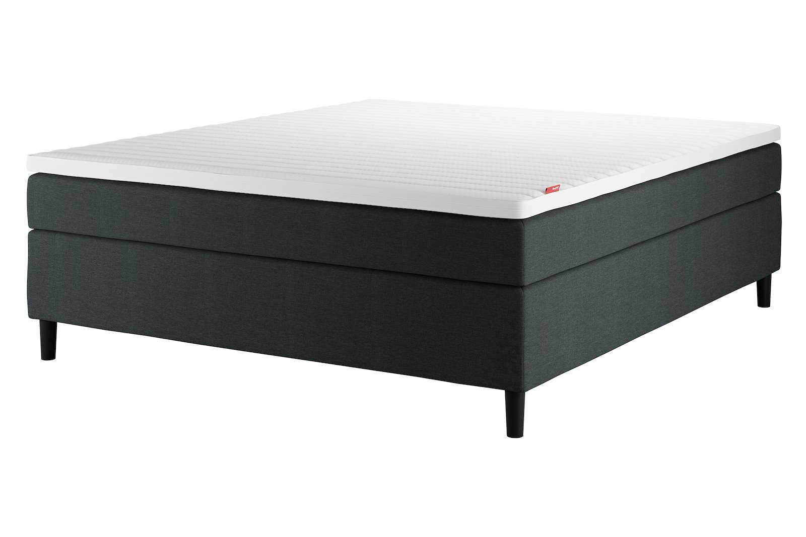 Sensitive 200 kontinentalseng Tekstil Chia 28 i 160x200 cm. Medium/Medium komfort med Premium hyperflex overmadrass og runde sorte ben 13cm. Sengegavl selges separat.