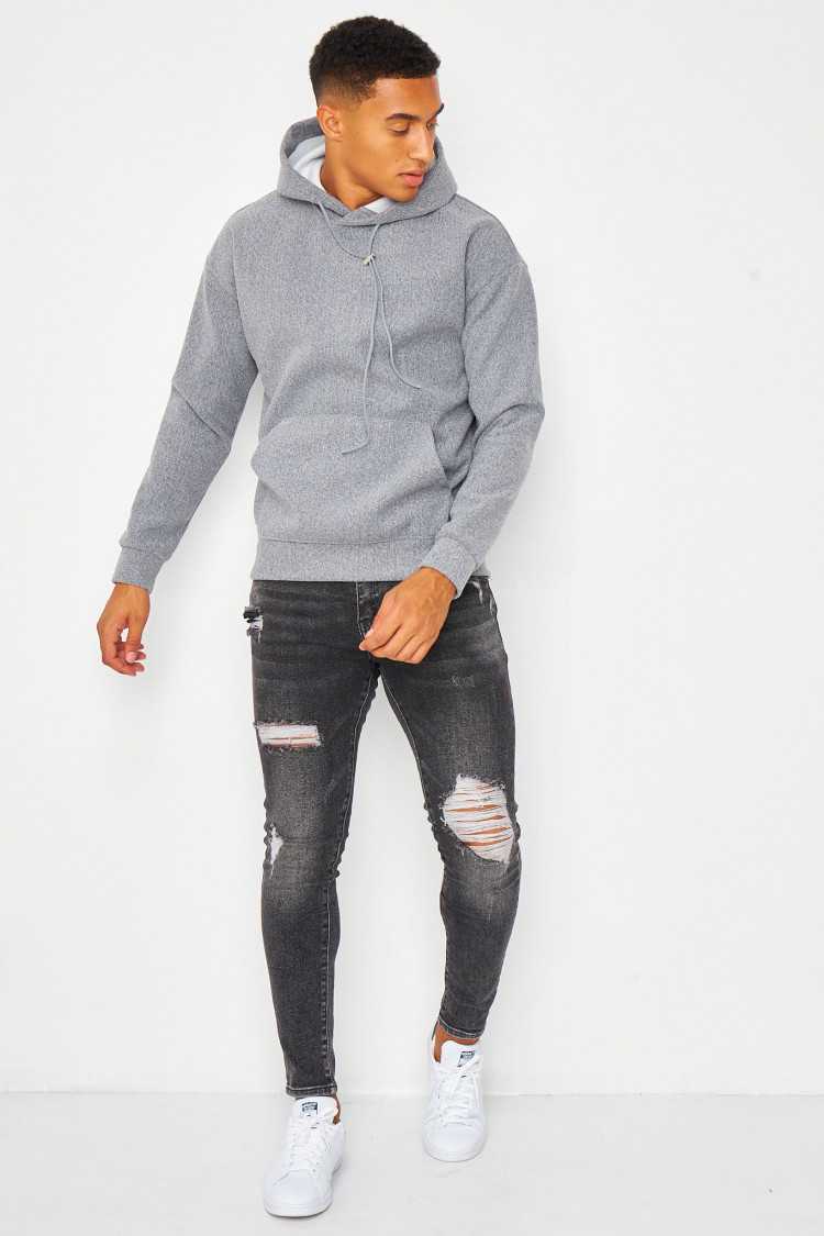 Sweat polaire gris à capuche uni