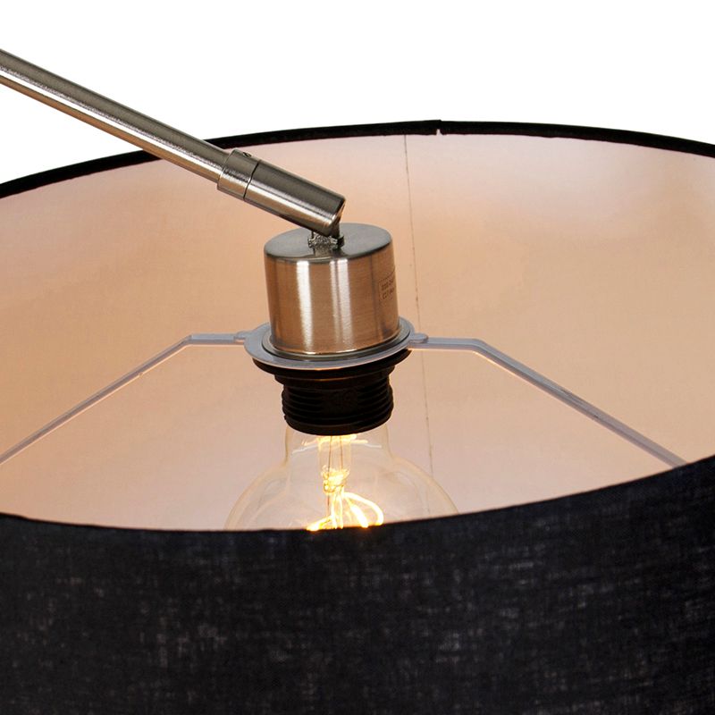 Moderne vloerlamp staal met kap zwart linnen 45 cm - Editor