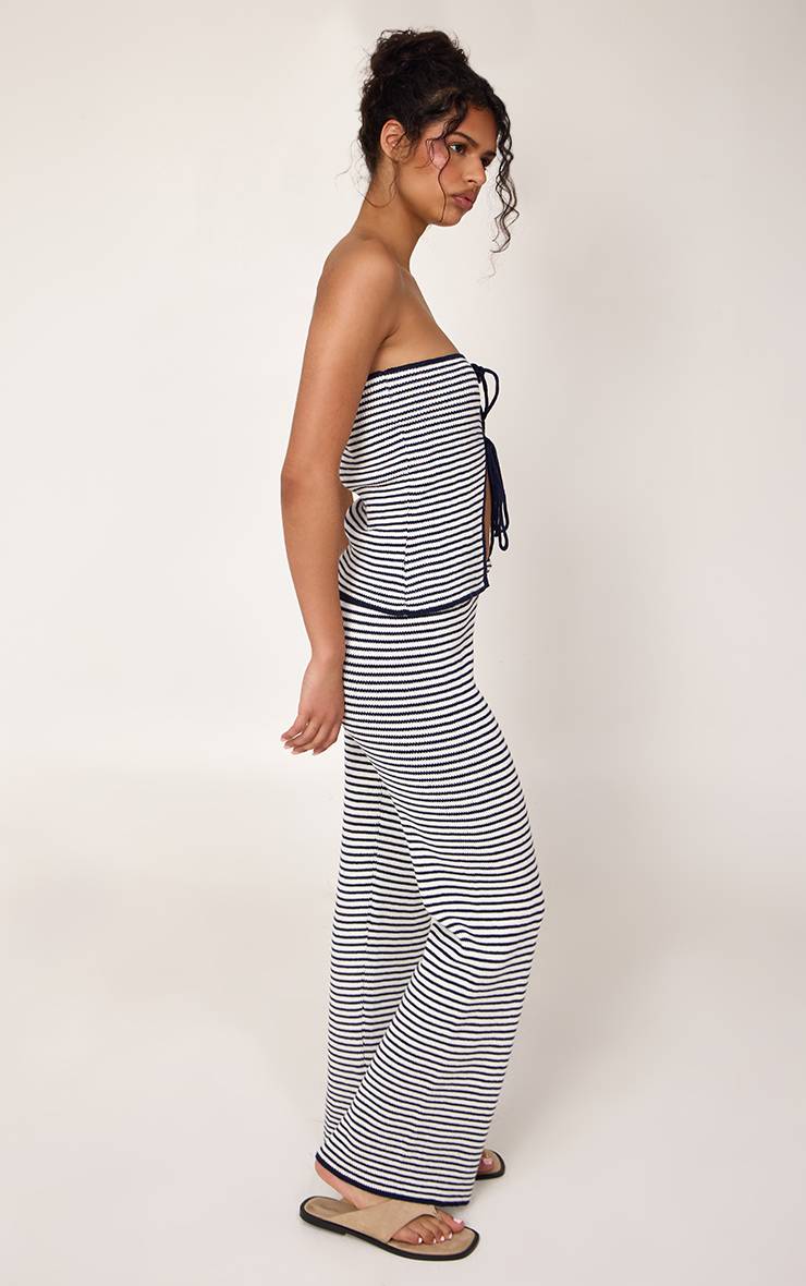 Bleu Marine Pantalon En Maille À Rayures Avec Cordon De Serrage