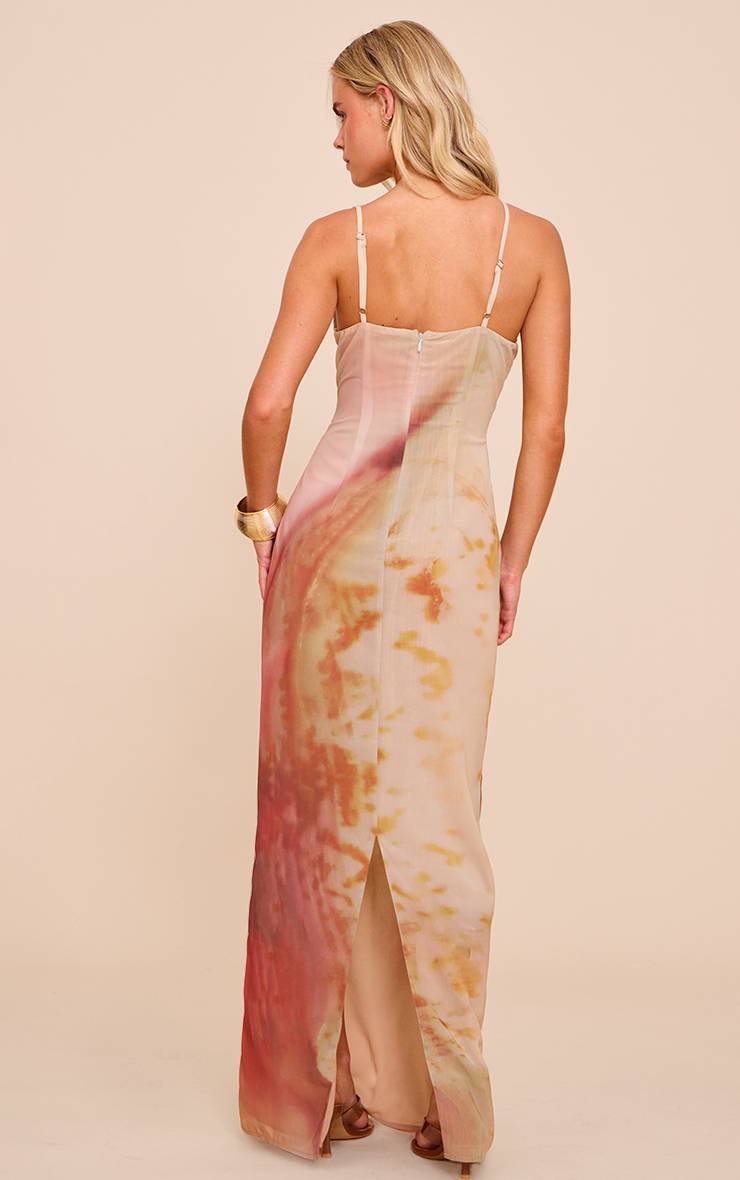 Naturel Robe Longue En Mousseline Imprimée Abstraite Petite Taille