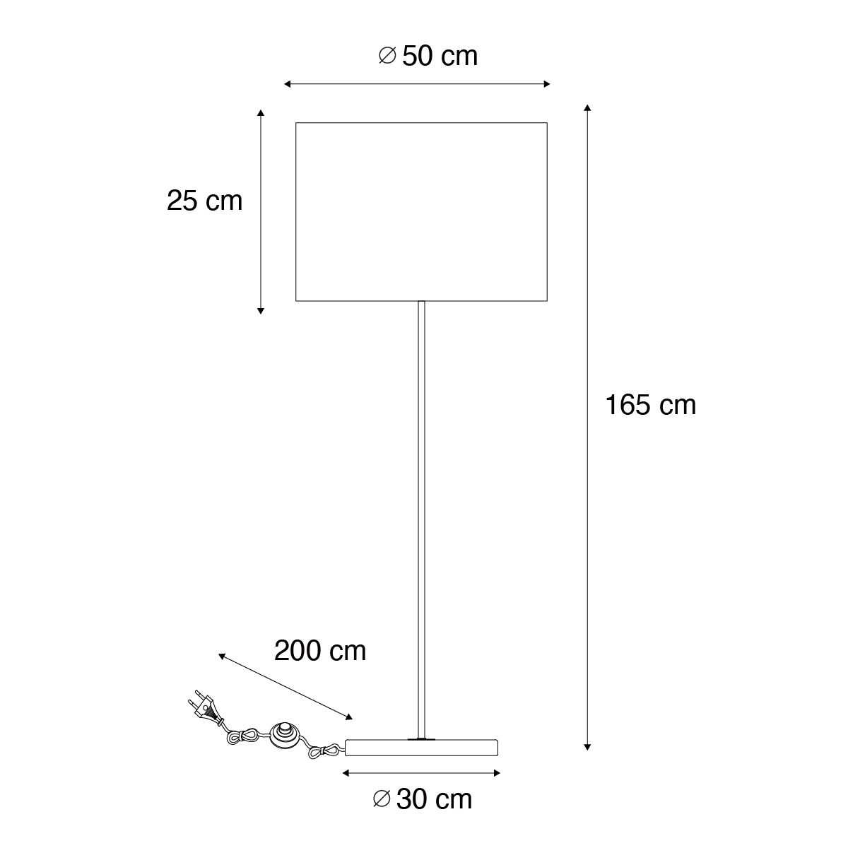 Vloerlamp messing met grijze kap 50 cm - Kaso