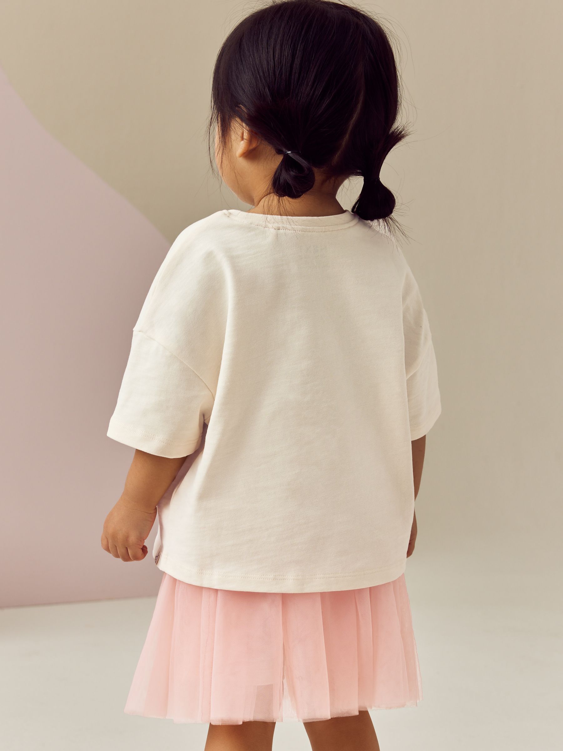 Roze/wit - Set van top met korte mouwen en rok (3 mnd - 7 jr)