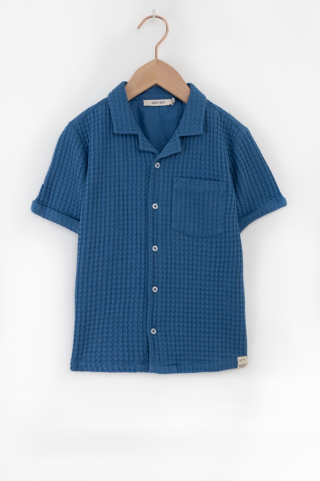 Blauw overhemd met wafelstructuur