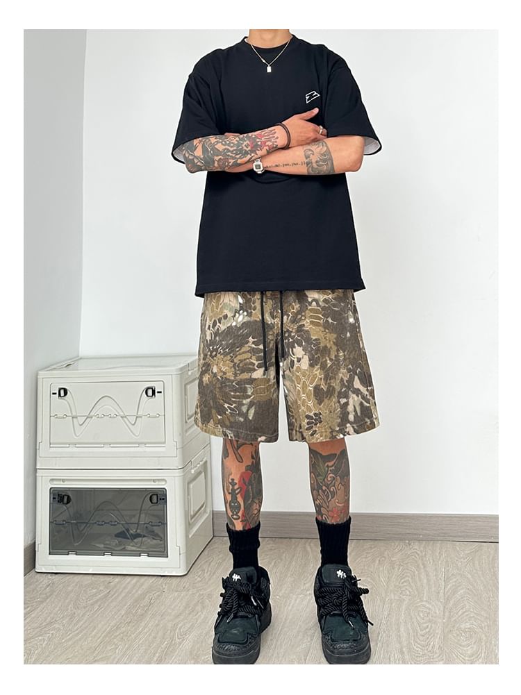 emeisa - Wijde shorts met trekkoord in de taille en camouflageprint