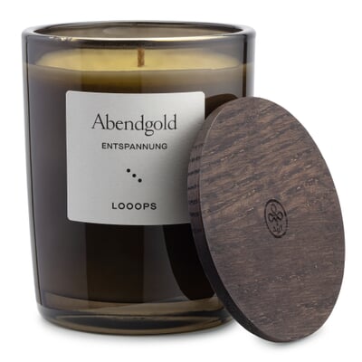 Looops Duftkerze mit Holzdeckel, Abendgold
