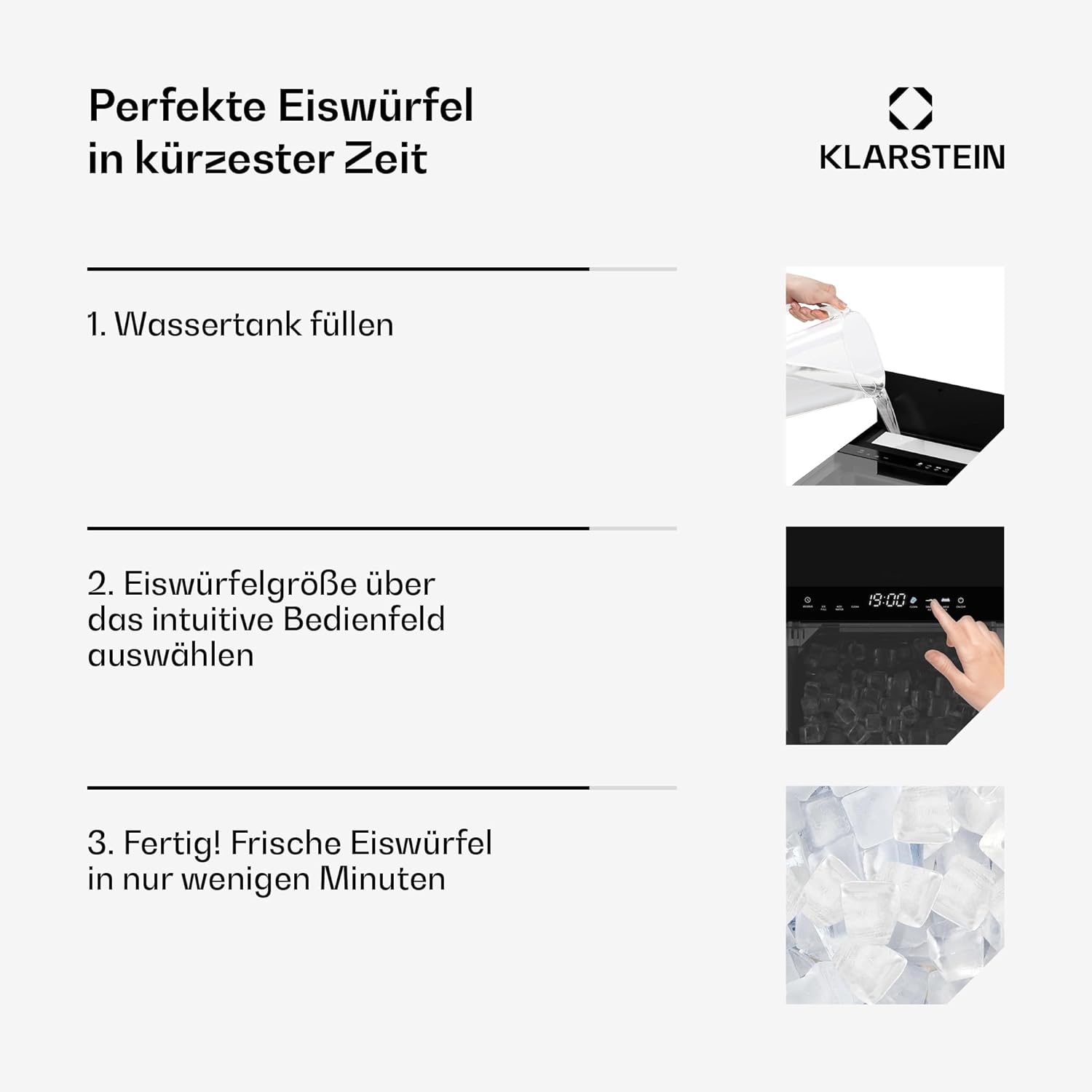 Klarstein Eiswürfelmaschine - 23 kg/24 h, 32 Eiswürfel/Zyklus, Automatische Reinigung, 2 kg Wassertank, Edelstahl, Intuitive Steuerung, Ideal Für Partys & Heiße Tage, Schwarz