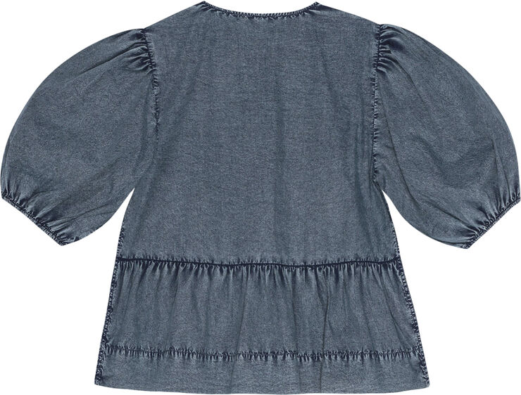 Ganni Cotton Poplin Peplum Blouse Sky captain