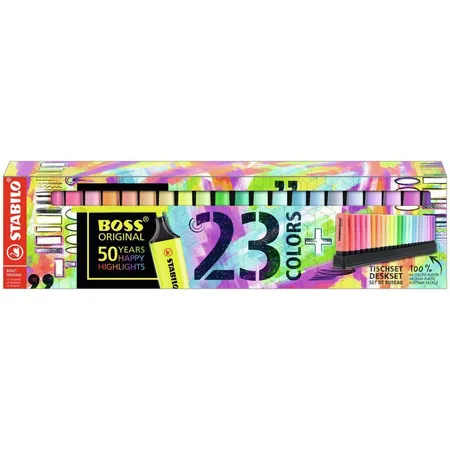 Textmarker - STABILO BOSS ORIGINAL - 23er Tischset - 9 Leuchtfarben, 14 Pastellfarben