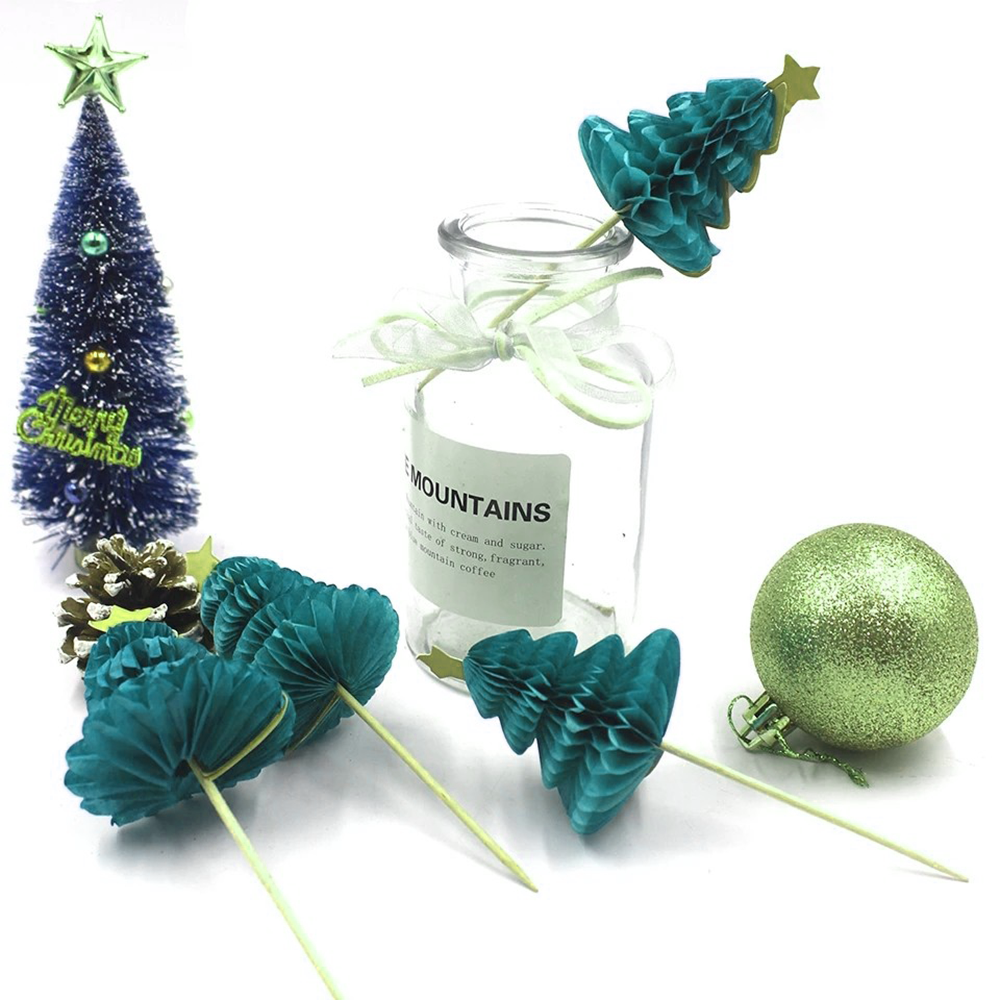 (50er Set) Cocktail Sticks Pompon Fingerfood Party Spiesse Deko Zahnstocher für Weihnachten / Winter - Tannenbaum