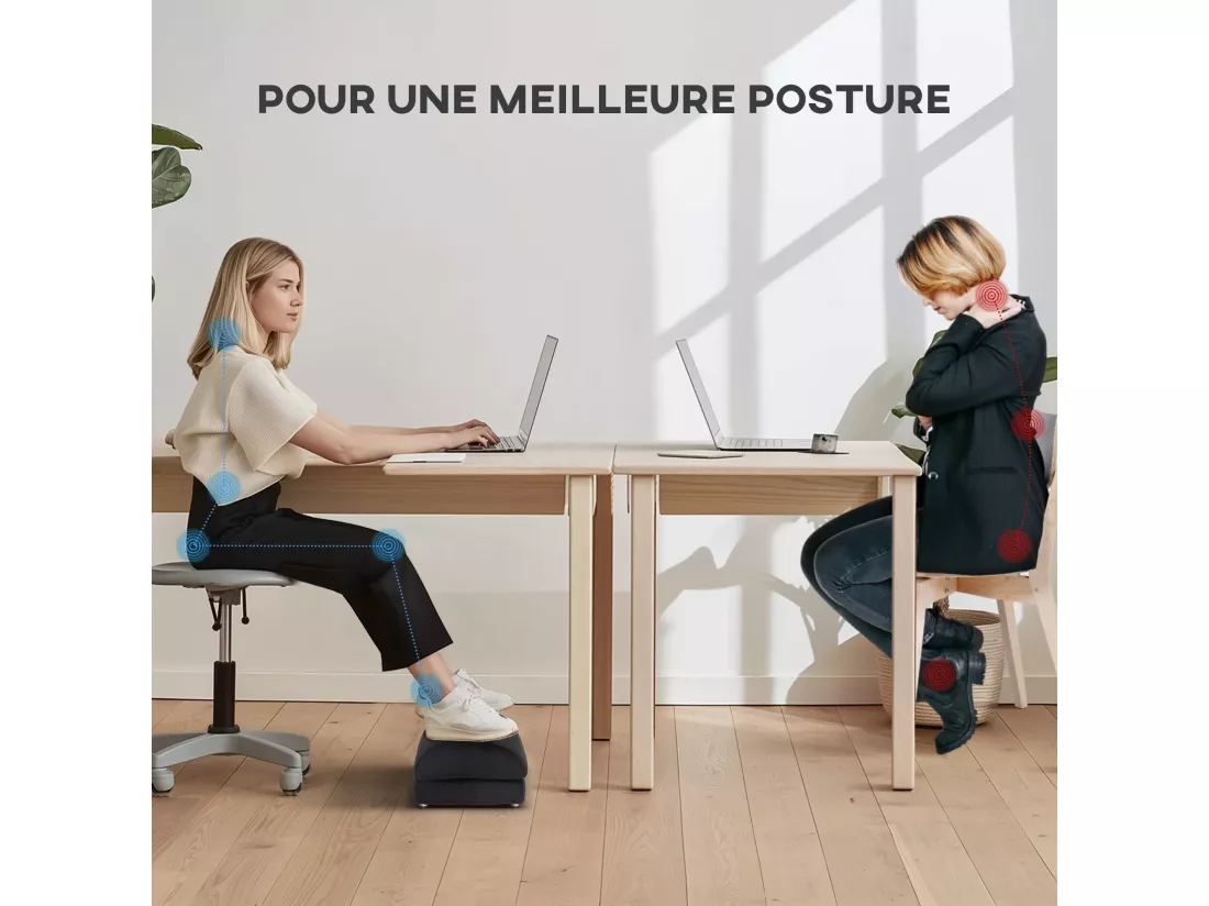 Repose-pied sous le bureau - repose pied bureau antidérapant - mousse souple velours noir