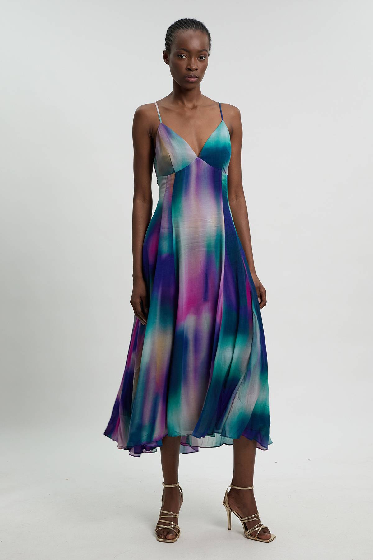 KarenMillen Robe Midi Tissée À Imprimé Flou Avec Bretelles En Georgette Crêpée Petite Taille
