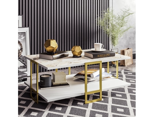 CONCEPT1 - Table basse Polka blanc or 91,5 x 61,5 x h36,6cm