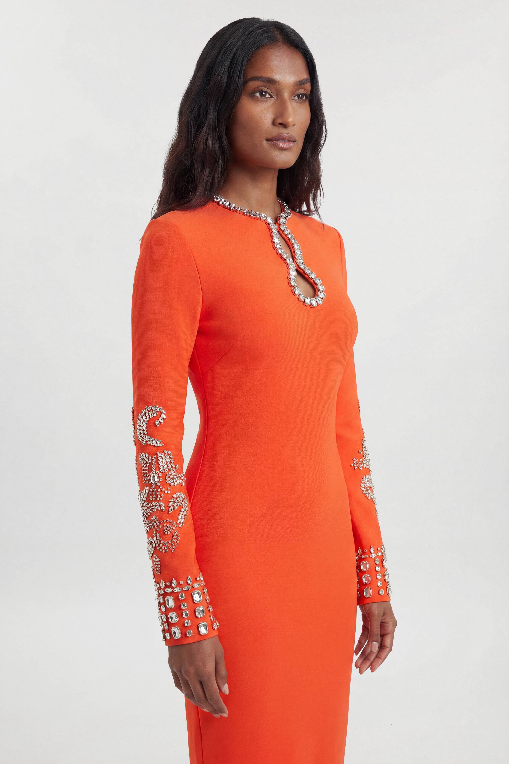 KarenMillen Robe Midi Moulante En Maille Bandage À Manches Larges Ornées
