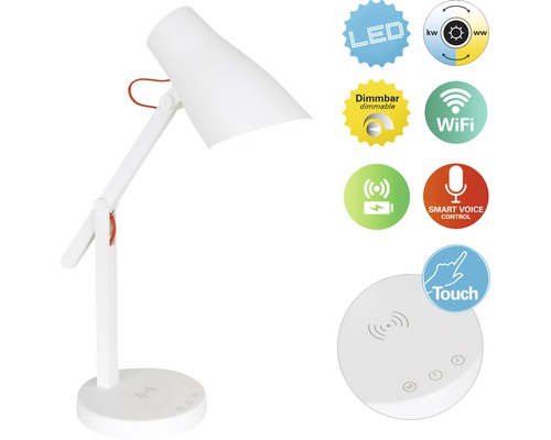 Dimbare LED-kantoorlamp, 15W, 200 lm, 3000-6000 K, smart, wit, H 35 cm, app-gestuurd met kleurwisselaar
