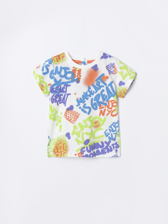 Conjunto de camiseta estampada e bermuda - Laranja Vigore