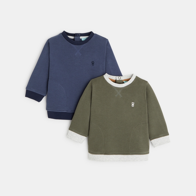 Sweat maille molleton uni bleu bébé garçon