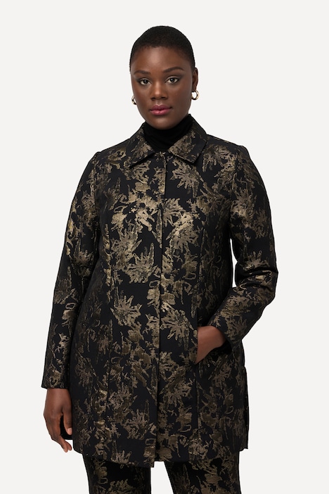Jacquard-Jacke, Gold-Design, Hemdkragen, Langarm