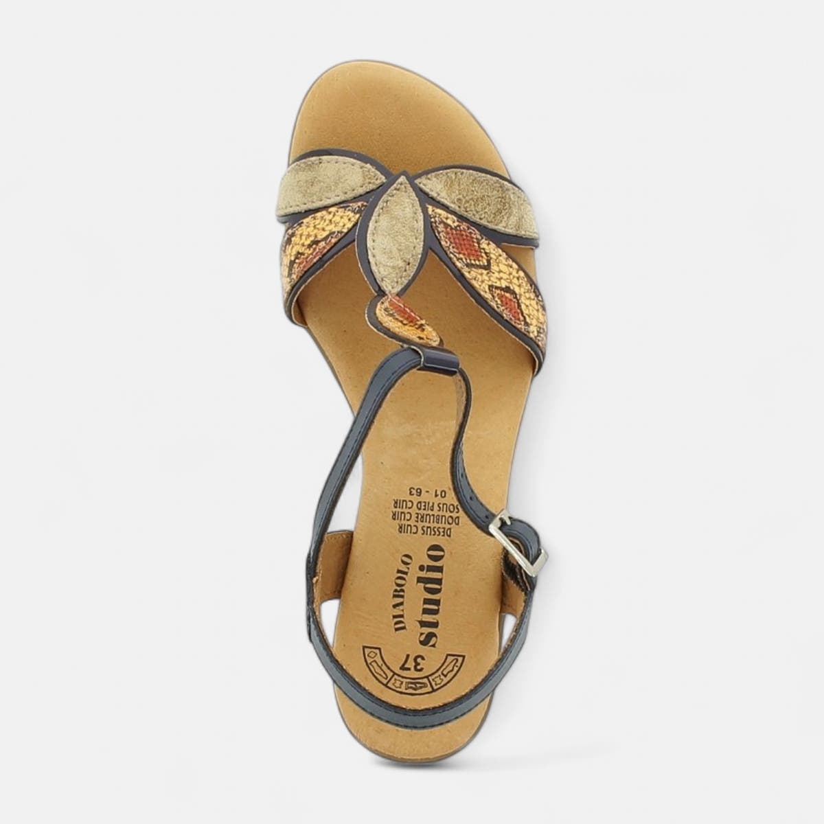 Nu-pieds à talon Femme en cuir bleu marine