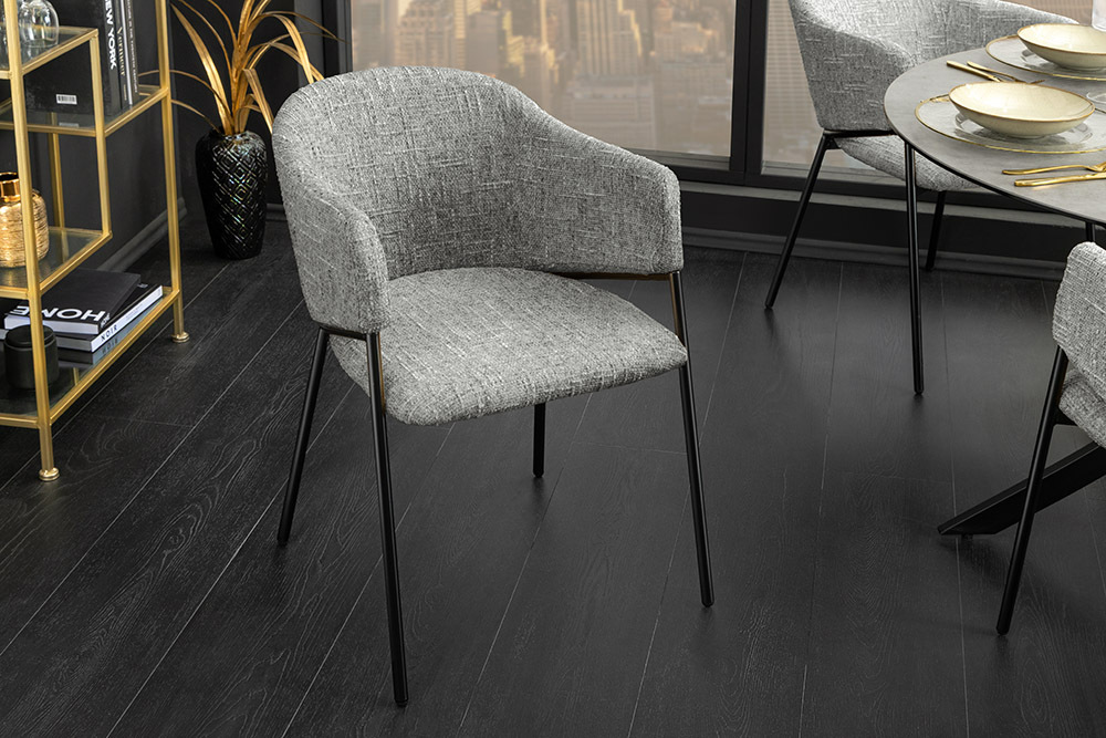 Design Stuhl NOBLESSE grau Chenille schwarzes Metallgestell