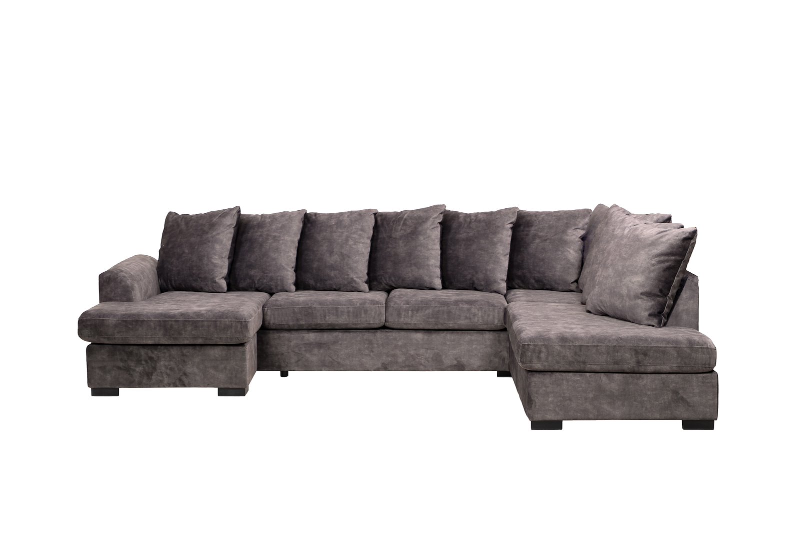 Boston U-sofa Åpen ende høyre med 2-seter og sjeselong venstre i tekstil Fuji 03 Dark Grey og med sorte ben