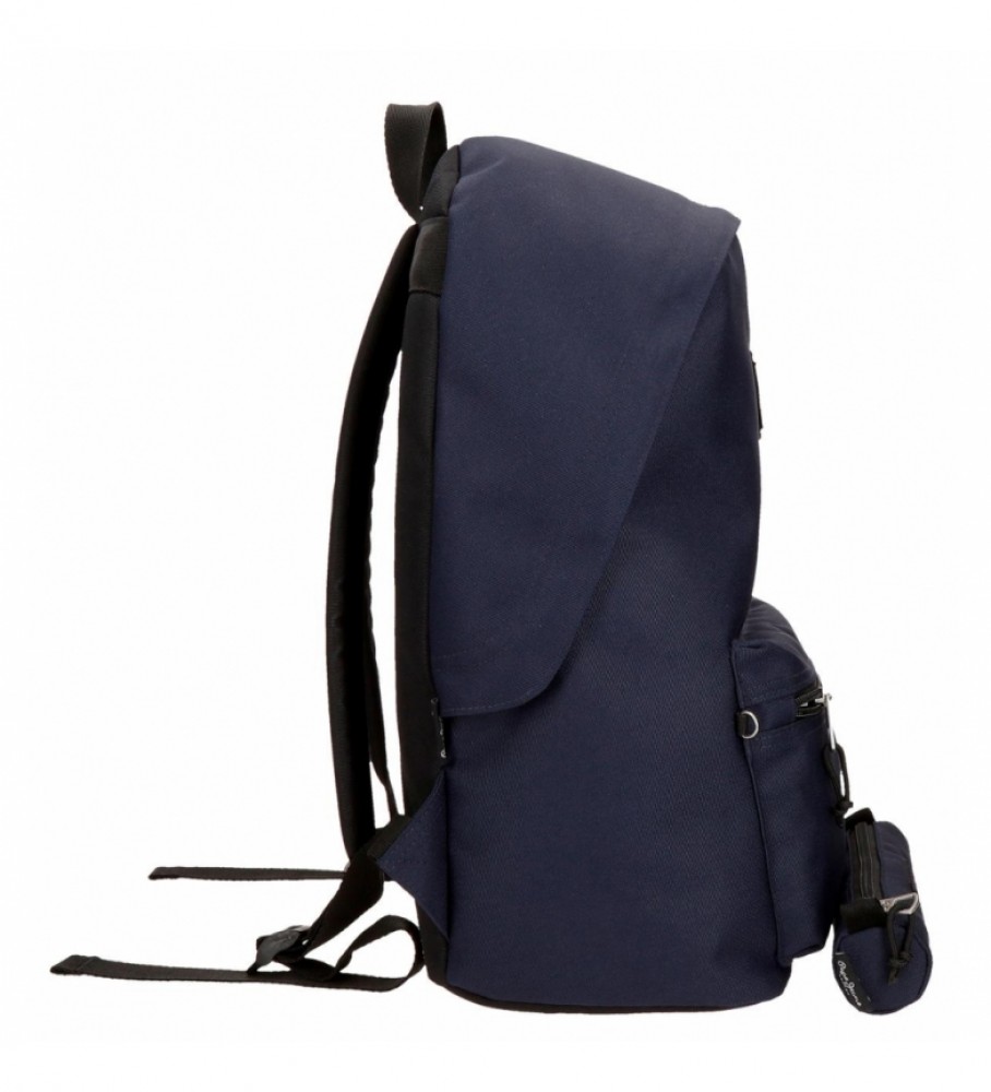 Mochila Pepe Jeans Aris + Estojo Azul Marinho - 31x44x17,5cm -