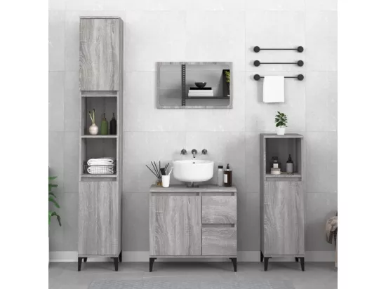 Armoire de bain sonoma gris 30x30x190 cm bois d'ingénierie