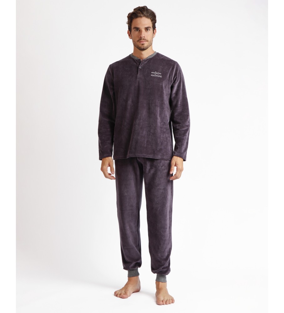 Pijama de veludo de manga comprida Admas para usar em casa, cinza.