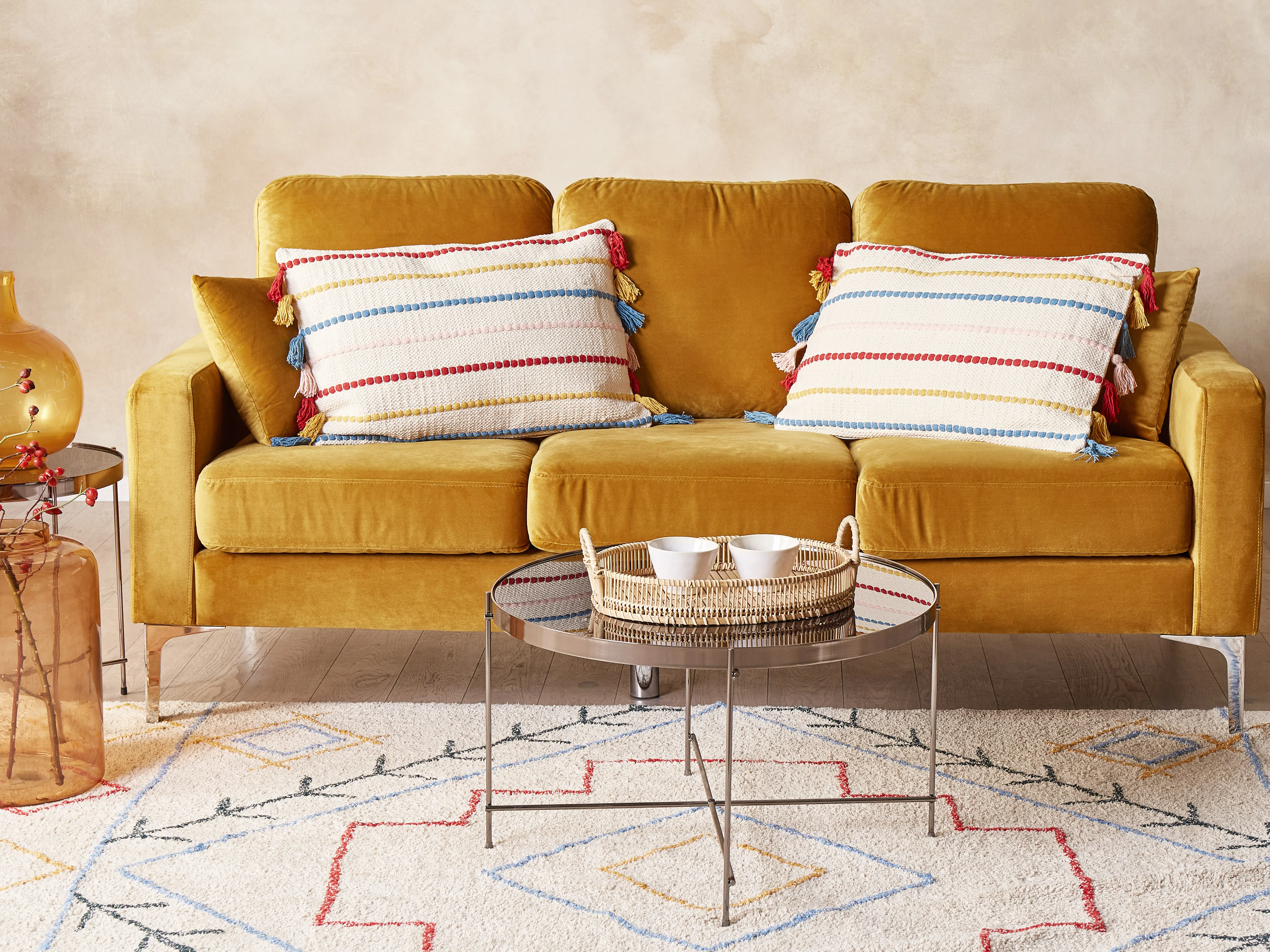 Set van 2 sierkussens AGAVE Katoen 40 x 60 cm Lichtbeige gestreept