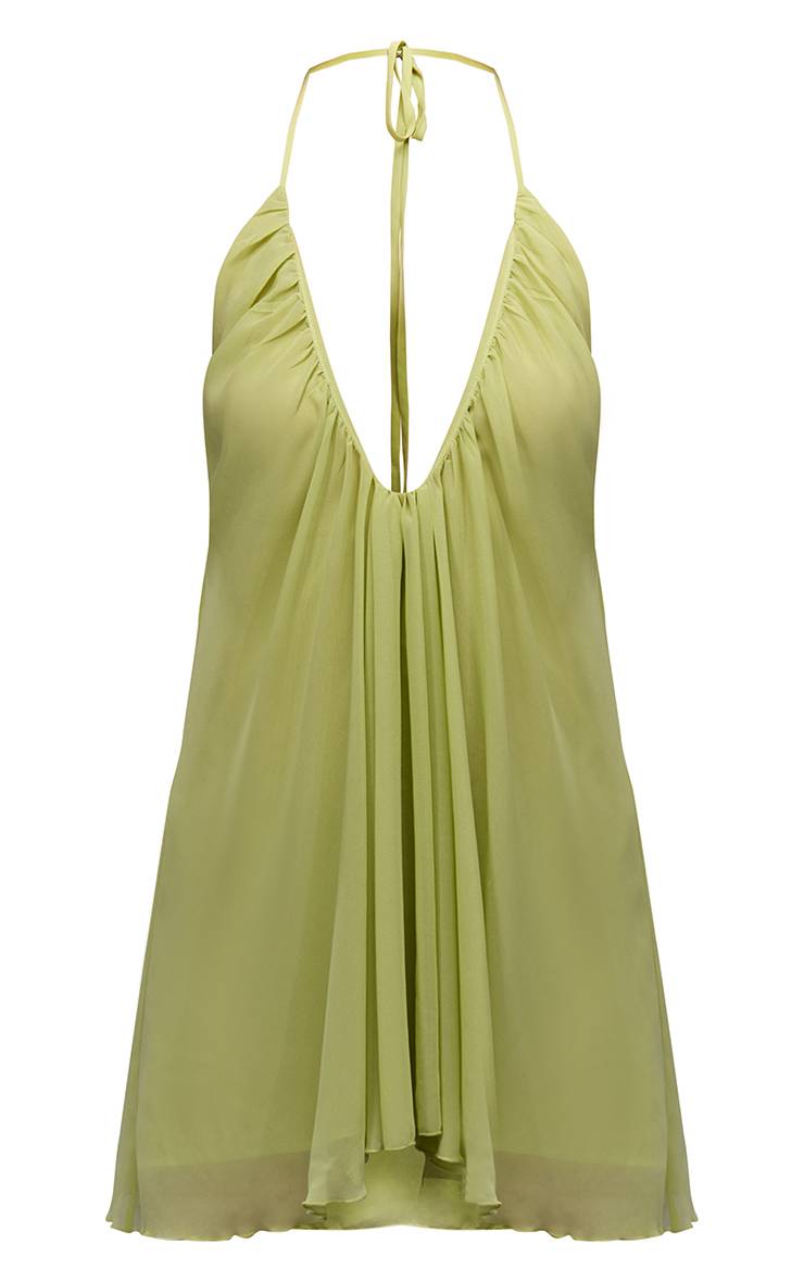 Citron Vert Robe Mini Dos Nu En Mousseline Col Licou Plongeant