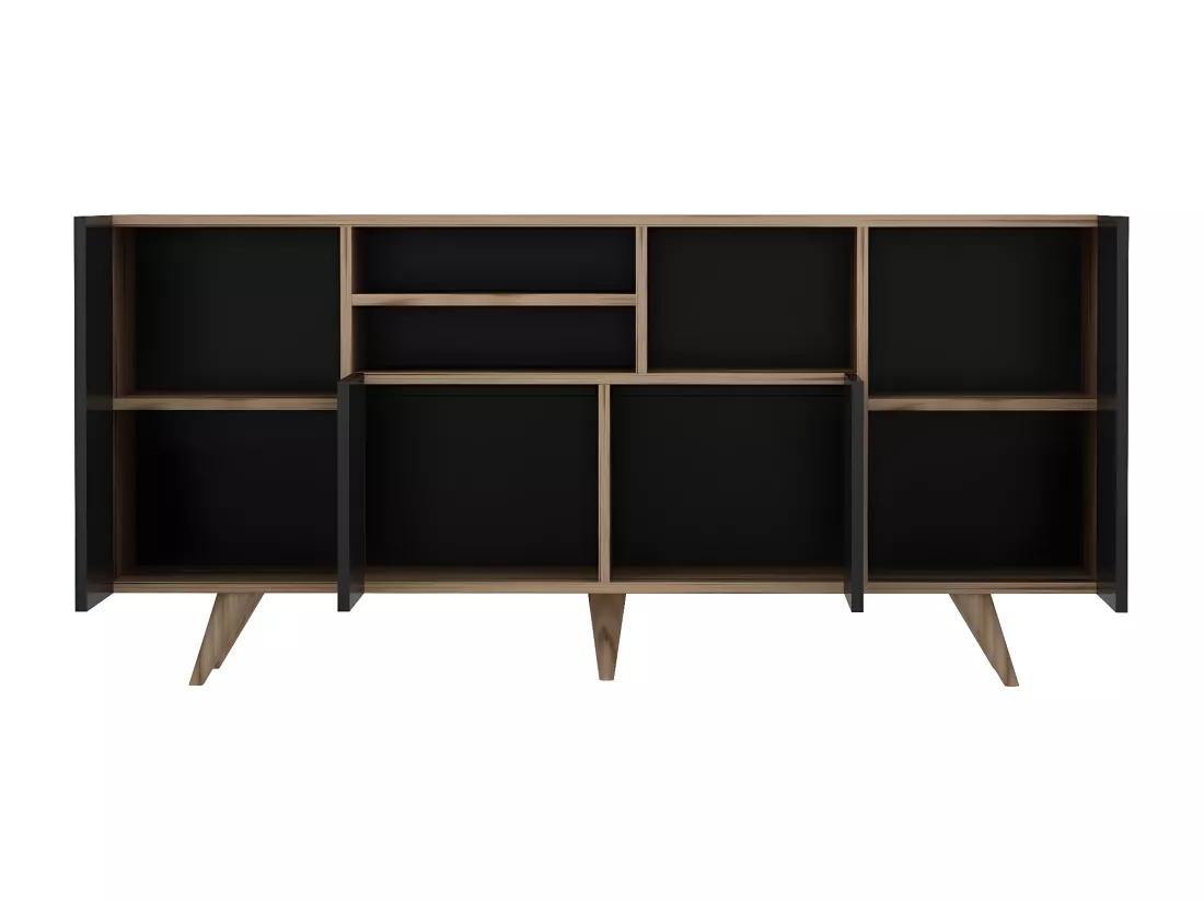 Buffet avec 4 portes et 3 niches - Noir et naturel - MOSTIA