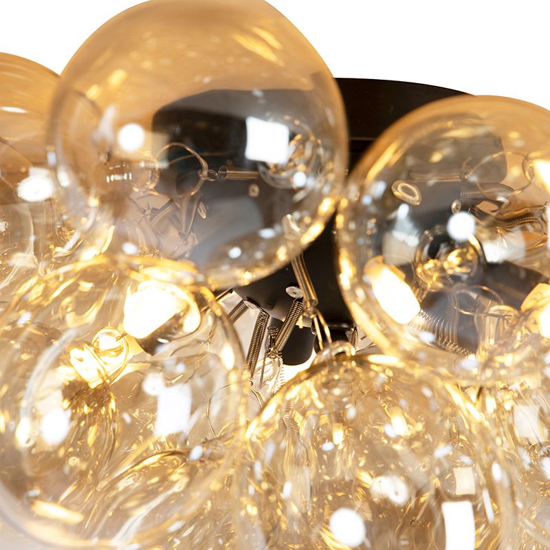 Design plafondlamp zwart met amber glas 6-lichts - Uvas