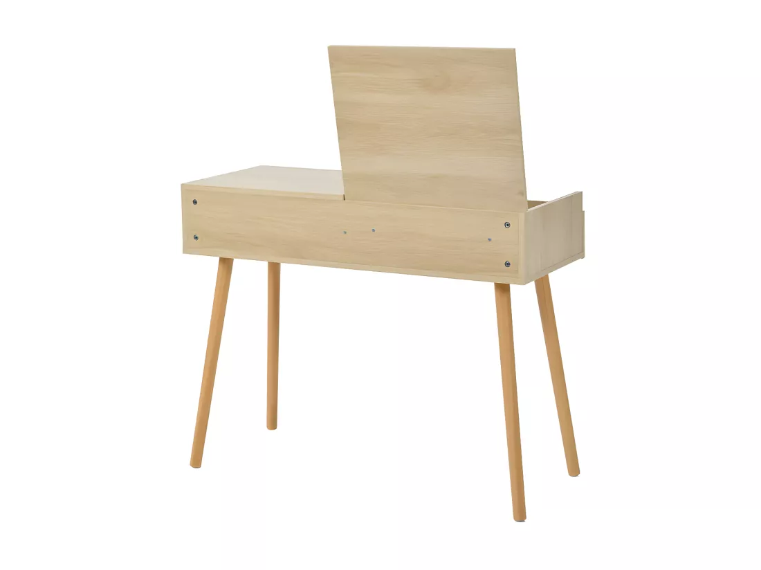Coiffeuse avec miroir de rangement, 3 tiroirs, multiples compartiments de rangement, grande capacité de rangement - Naturel (tabouret non inclus)