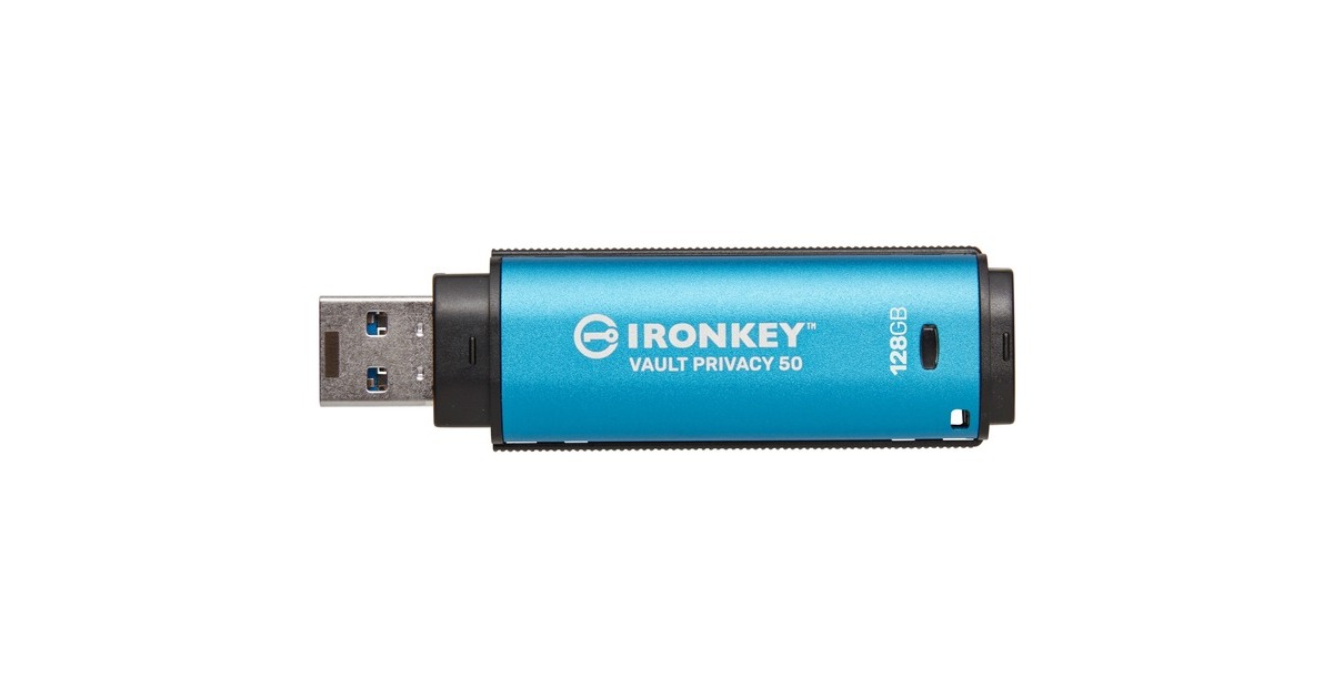 KingstonIronKey Vault Privacy 50 128 GB usb-stick  (Lichtblauw/zwart, USB-A 3.2 Gen 1 (5 Gbit/s))
