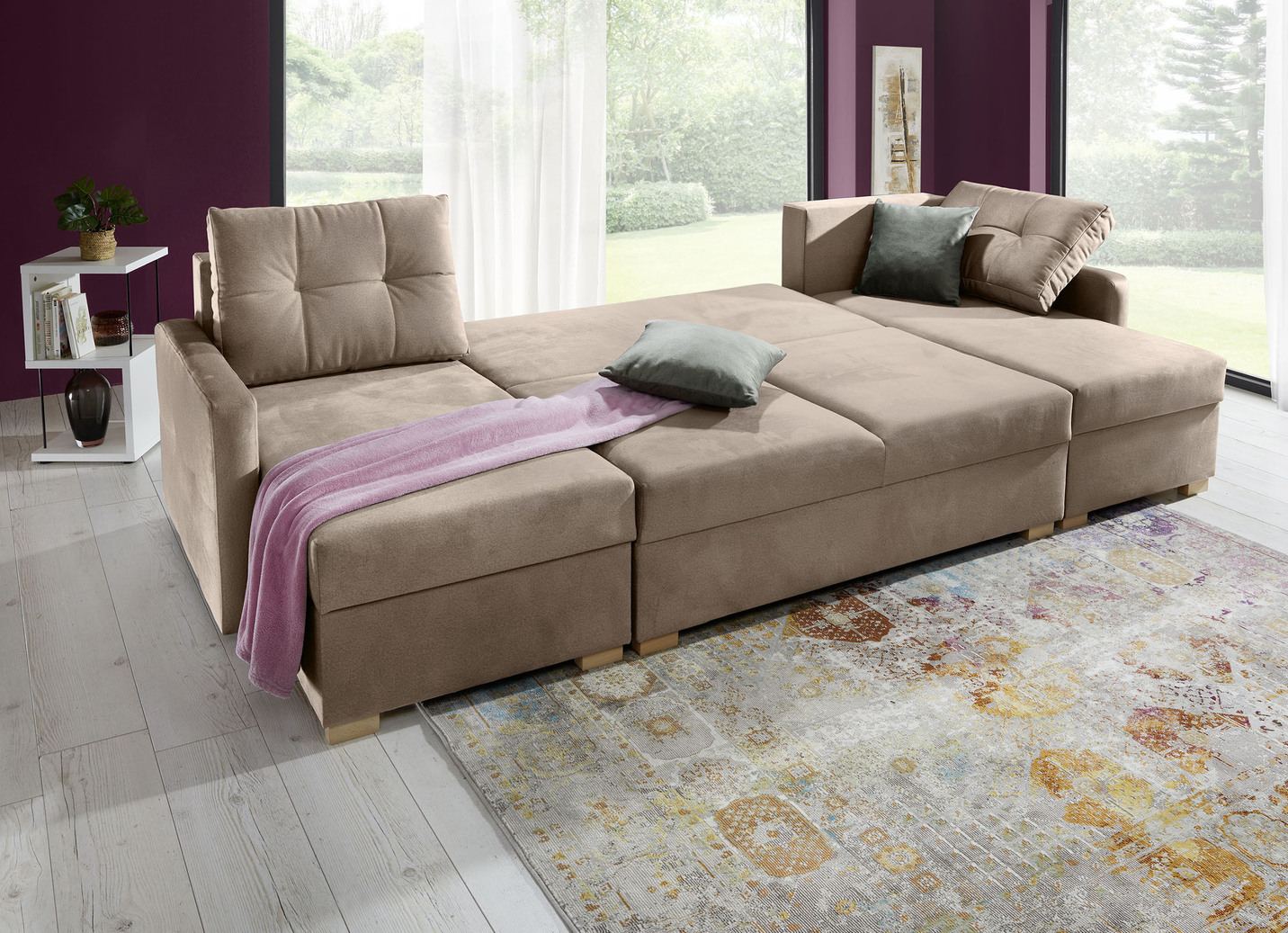 Gemütliche Wohnlandschaft mit Bettfunktion und 3 Bettkästen