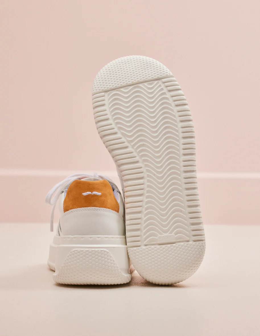 Baskets basses Clotilde - Cuir blanc et ocre
