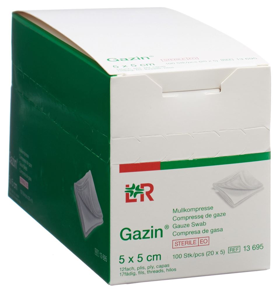 GAZIN Mullkompressen Set<br>20 × 5 Stück, 5x5cm, 12-fach steril