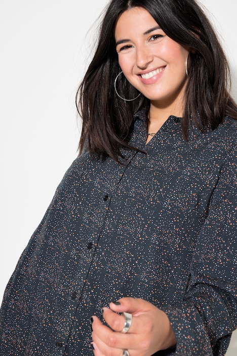 Hemdbluse, Boxy Shape, Print, Langarm