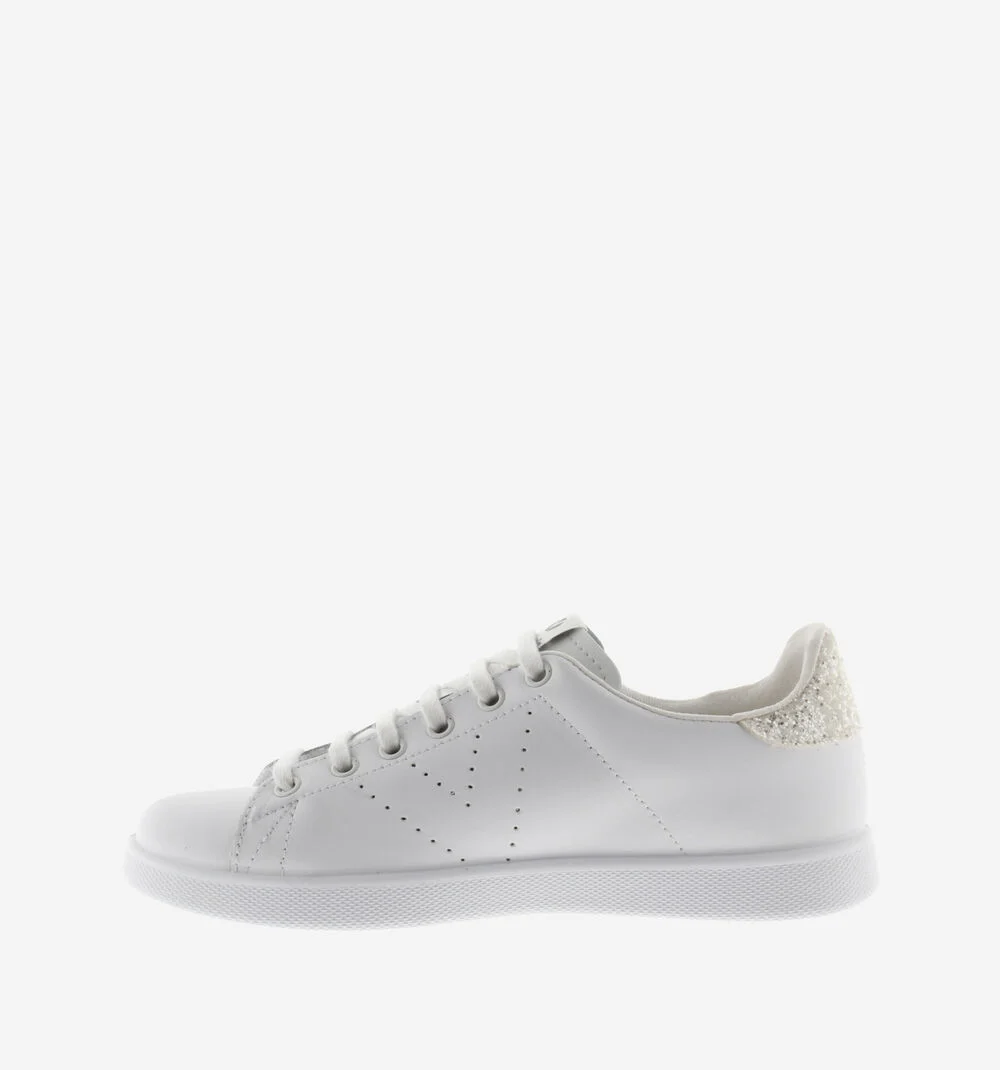 TENIS CUIR & GLITTER Baskets blanches en cuir BLANCO