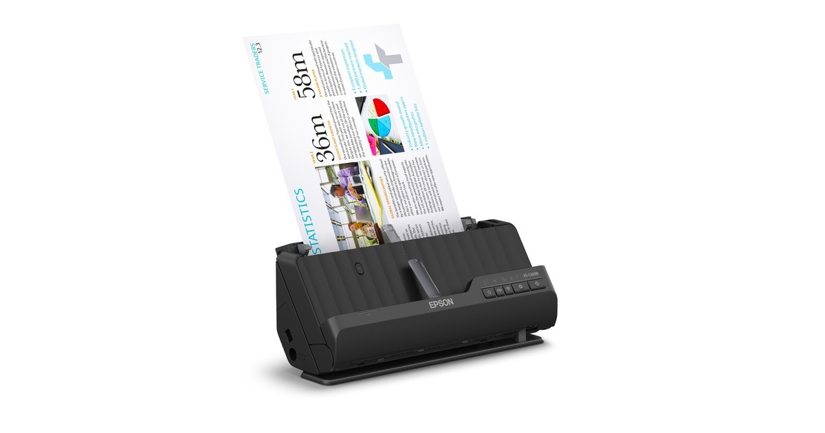 EpsonES-C320W compacte A4-documentscanner met Wi-Fi-connectiviteit en U-traject  (Zwart, A4, A5, A6, B5)