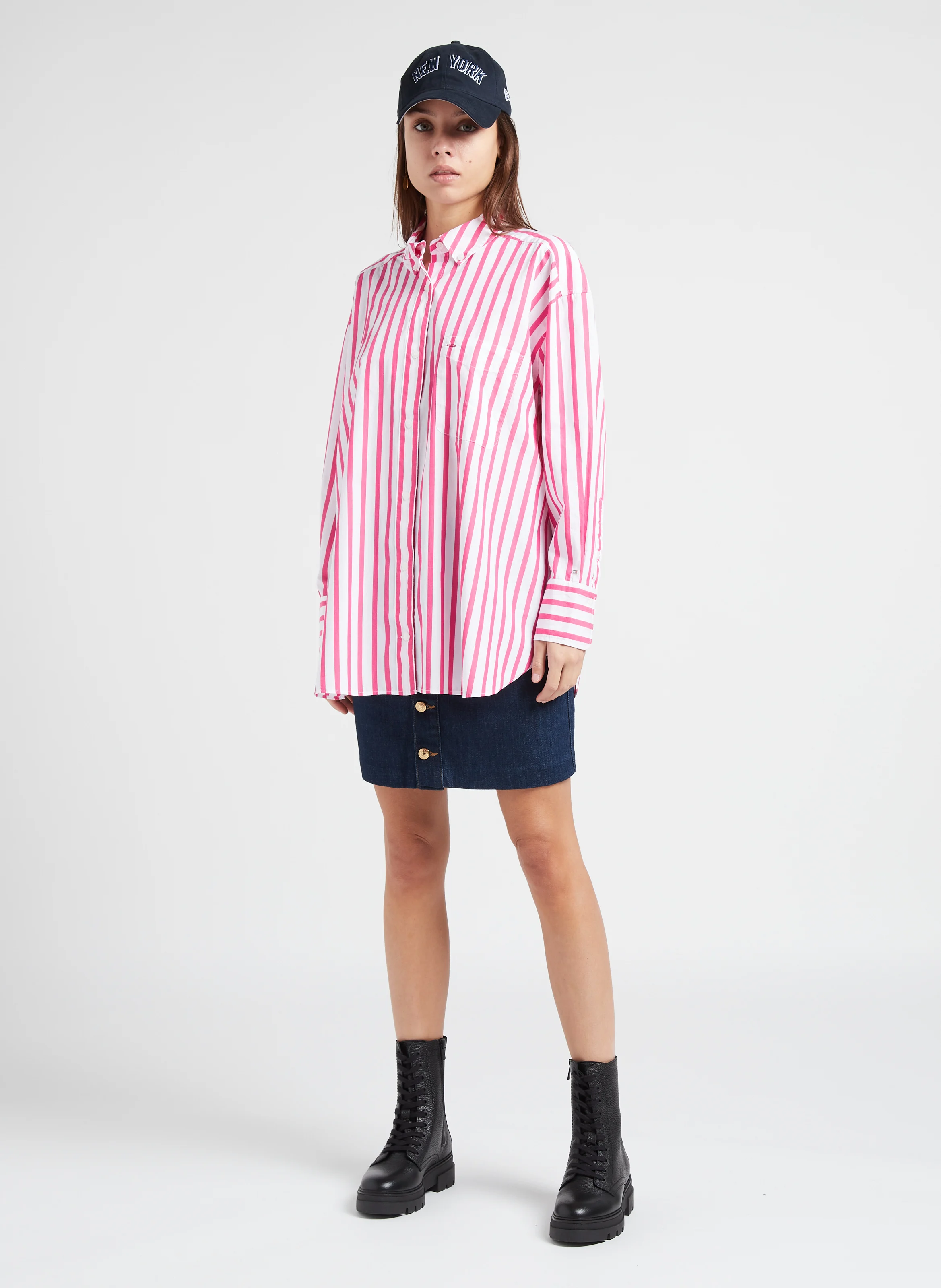 Chemise col classique à rayures en coton bio | Blanc