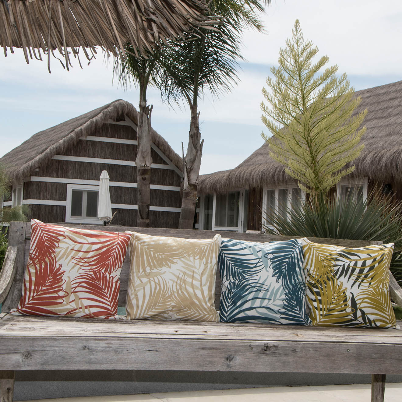 Febronie Housse de coussin d'extérieur Jungle jaune/kaki - 50x50 cm