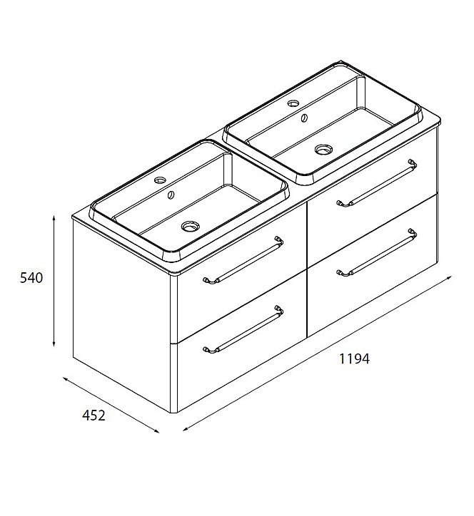 Meuble sous vasque à suspendre Cygnus bath Teha L. 120 cm blanc coton + plan double vasque semi-encastré résine blanc