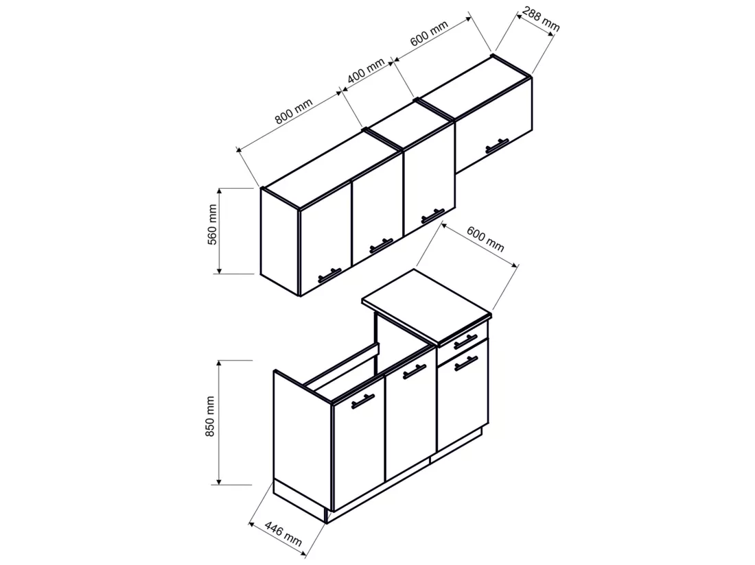 Cuisine complète Mila de 5 éléments Mila couleur chêne sonoma avec plan de travail inclus - Longueur 120/180 cm