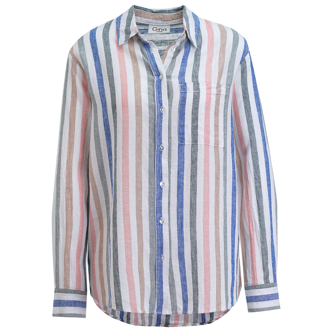 Gina Damen Leinen-Bluse mit Streifen weiss / bunt