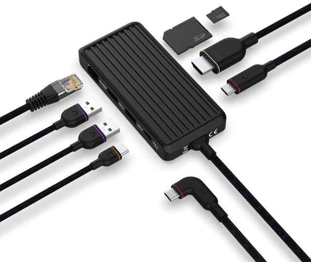 Unisynk 8-Port USB-C-hub (sort)