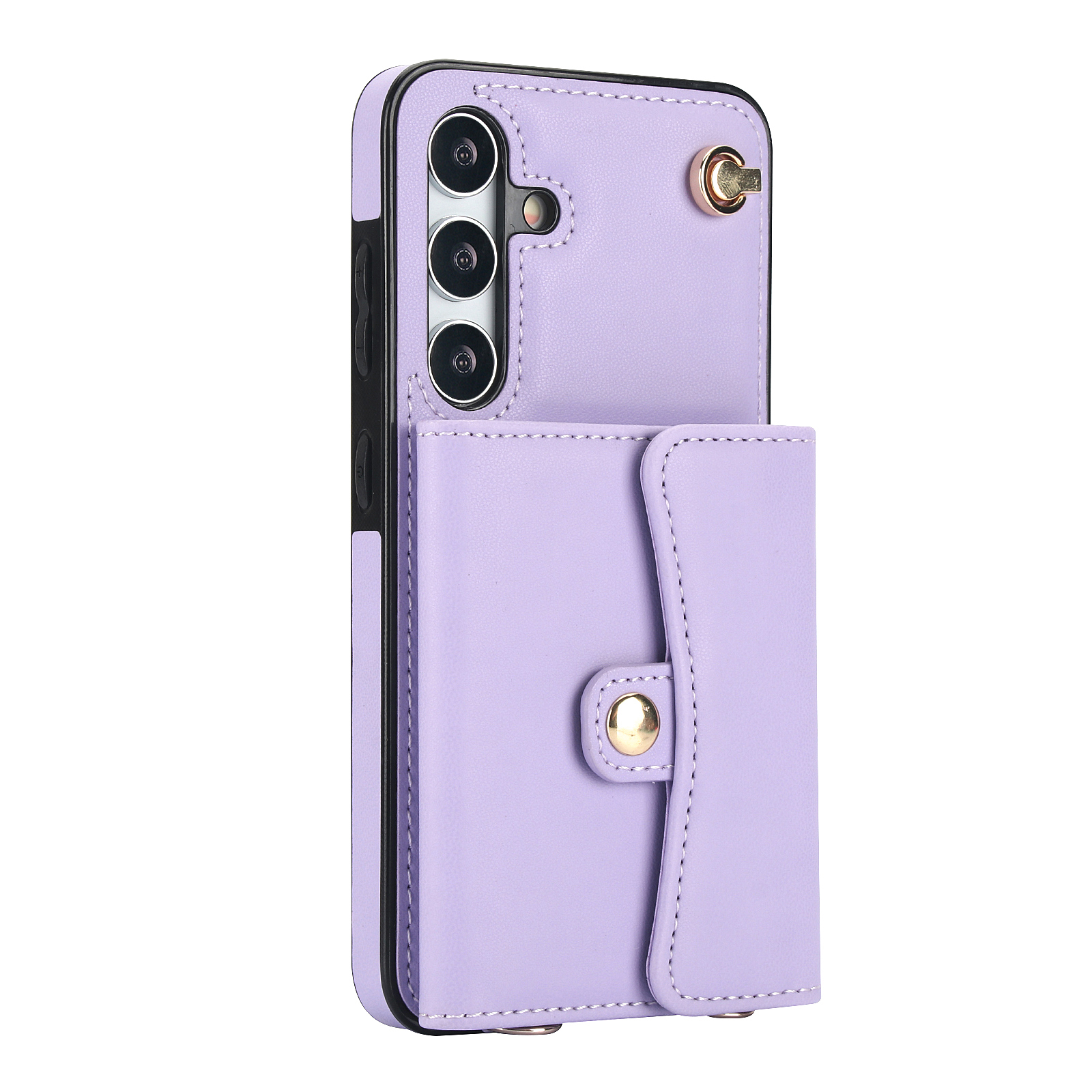 Samsung Galaxy S24 Necklace Leder Schutz Hülle mit Kartenfach   Handykette (140cm) - Lila